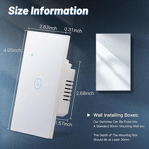 BSEED Smart Light Switch, 1 Gang WiFi Alexa Light Switch with Remote APP Control and Timing Function, Single Pole White Light Switches Work with Alexa, Google Assistant, Voice Control, Group Control