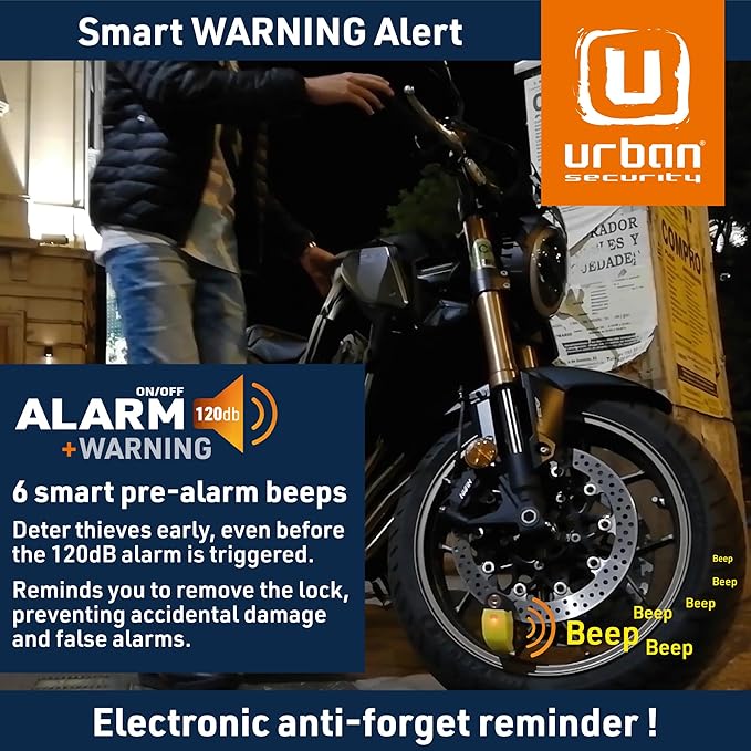 URBAN UR6 Hi-Tech Motorcycle Disc Lock with Smart Alarm | Best Value | 120dB, LED, Warning, A+ Sensitivity, Truly Waterproof, Long-Life CR2 Battery, Carried Locked, Bike Anti Theft Wheel Brake Locks