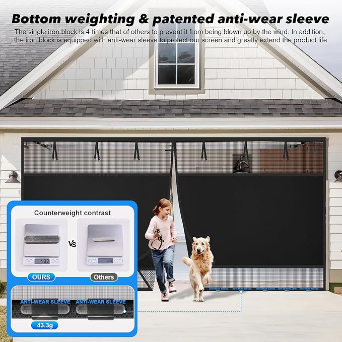 Privacy Garage Door Screen Blackout for 1 Car Garage-9x8FT Heavy Duty Magnetic Garage Screen,Thicker 265g/㎡ Mesh, Hands Free, Magnetic Privacy Garage Screen Door (Black, 9 * 8FT)