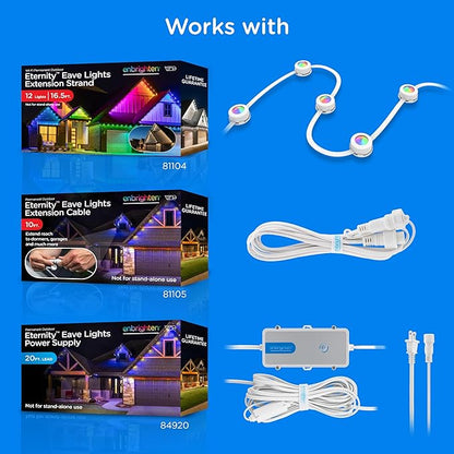 Enbrighten Vibe Eternity Permanent Outdoor Lights, 50ft, 36 RGBWIC LEDs, Smart Everyday Accent Lights, IP67 Waterproof, Works with Alexa, Google Home, White, 81102