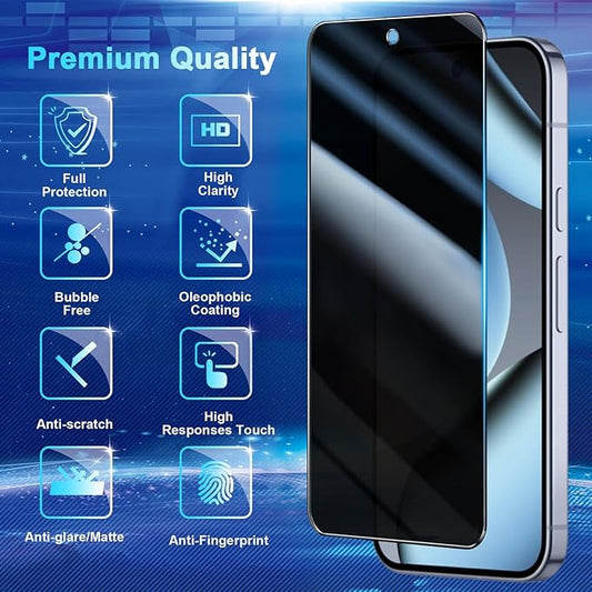 [2+2 Pack] Privacy Screen Protector Compatible with Pixel 10 Pro 5G - 2 Tempered Film - 2 Camera Lens Glass - Easy Installation Tool - High Clarity - Bubble Free - Anti-Spy Protection