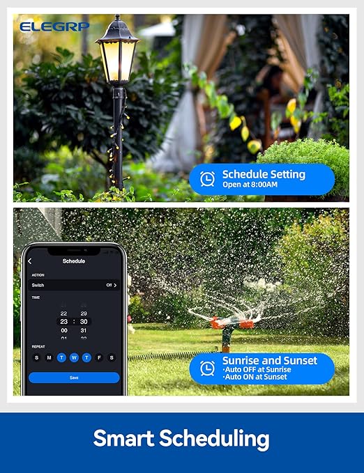 ELEGRP PQR11 Outdoor Smart Dimmer Plug Waterproof IP66, Smart WiFi Plug Compatible with Alexa & Google Assistant, Outdoor Dimmer for String Lights, No Hub Required, UL Certified, 1 Pack, Grey