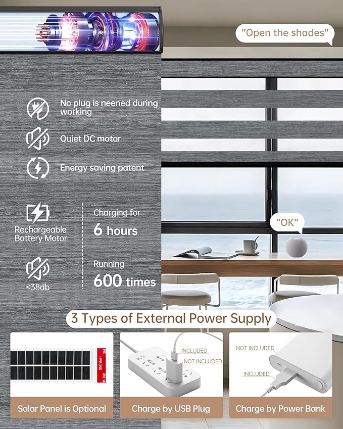 Kincmo Motorized Blinds with Remote, Motorized Zebra Shades Work with Apple Homekit,Alexa,Google Home, Customized Electric Blinds with Remote,App,Voice Control (70% Blackout Galaxy Dark Grey)