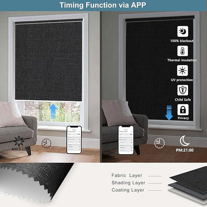 Bringnox Motorized Blinds with Remote,100% Blackout Smart Roller Blinds Compatible with Apple Homekit Google Home and Alexa Via HUB,and Customized (Crimp Basalt-24)