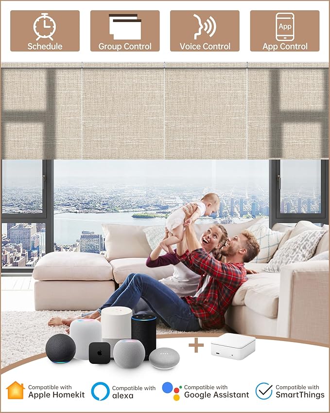 Kincmo Motorized Blinds with Remote, Light Filtering Roller Shades Work with Apple Homekit,Alexa,Google Home, Custom Electric Blinds with App,Voice Control (70% Blackout Aurora Beige)