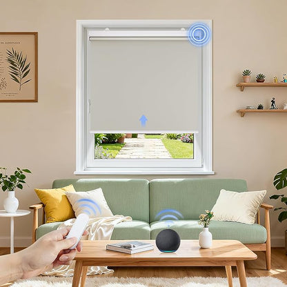 Grandekor Motorized Blinds with Remote Control, Blackout Roller Shade Electric Shades Cordless Smart Blinds for Bedroom Living Room Office,Beige,W46xH72