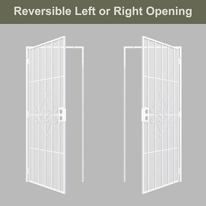 JUBEST 36 in. x 80 in. Security Screen Door, Reversible Powder Coated White Surface Mount Outswing Steel Security Door with Expanded Metal Screen, Prehung Steel Exterior Doors, Durable&Safe