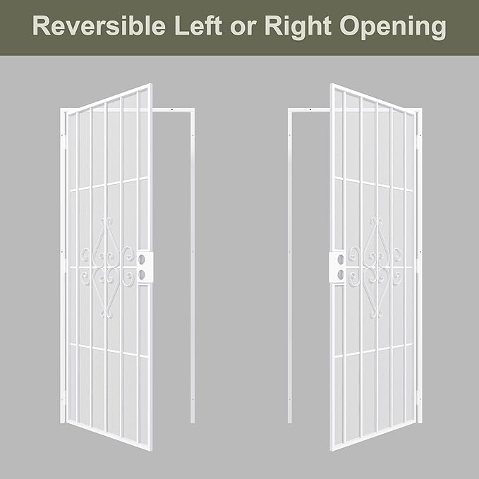 JUBEST 32 in. x 80 in. Security Screen Door, Reversible Powder Coated White Surface Mount Outswing Steel Security Door with Expanded Metal Screen, Prehung Steel Exterior Doors, Durable&Safe