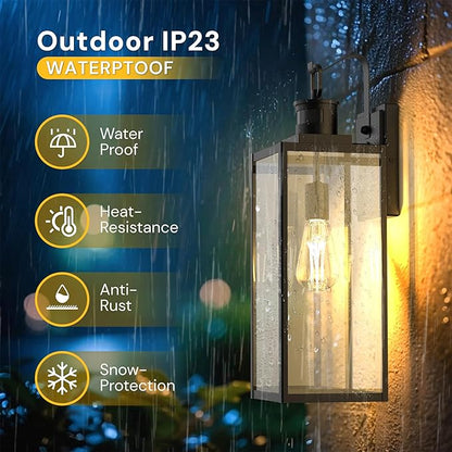 L LOHAS LED Large Size Motion Sensor Outdoor Wall Lights, 20 Inch Black Waterproof Anti-Rust Outdoor Light Fixtures Wall Mount with Clear Glass Shade for Porch, Garage, ETL Listed, 2 Pack
