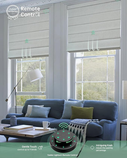 Yoolax Motorized Roman Shades with Remote, Smart Roman Shades for Indoor Windows, Blackout Automatic Blinds Work with Alexa, Google, Apple Homekit for Living Room Bedroom, Customized (Foggy White)