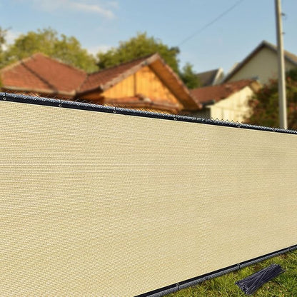 i COVER 5x12ft Privacy Screen Fence, Outdoor Fencing Panels, Garden Windscreen Mesh Shade Sail Net Barrier, Fence Privacy Screen Reinforced Bindings and Brass Grommets Cable Zip Ties, Sand