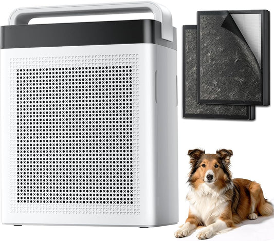 Portable Air Purifier for Home Large Room 2500 Ft², Carry Handle, Dual Intake Capture Pet Hair, High Activated Carbon, Washable Pre-Filter, HEPA Air Cleaner for Odor, Dander, Fur, Pollen