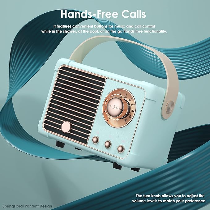 Retro Bluetooth Speaker, Mini Bluetooth Speaker Wireless, Hands-Free Call,400mA Battery, TF Card, Aux Line, for iOS Android Smartphone Home Office, Birthday Gift Ideas Blue