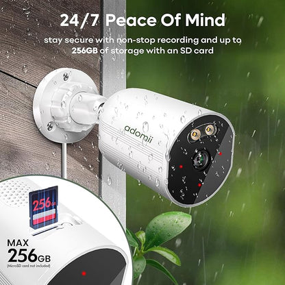 adomii 2K Security Cameras Wireless Outdoor, 33ft Night Vision, IP65 Weatherproof, 2-Way Audio Home Security WiFi Camera Motion Detector for Home Security