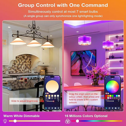 FRIDEKO HOME Smart Light Bulbs - Led Dimmible Color Changing Light Bulb for Home Works with Bluetooth Music Sync - A19 RGB Lightbulb for E26 Base with APP Control & Timer (2 Pack)