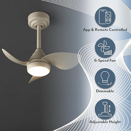 OVAL AIR AIR8000E Albini 22" Contemporary Minimalist 6-Speed Metal Mobile-App/Remote-Controlled Dimmable Smart Integrated LED Ceiling Fan for Living Room, Bedroom, Office, Sienna Sandy Beige