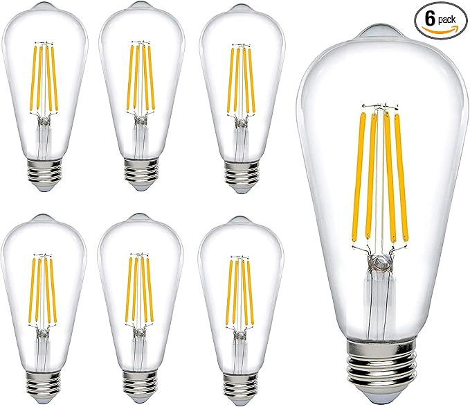 Bioluz Dimmable Warm Edison Light Bulbs - 800 Lumen Warm White 2700K LED Replacement for Incandescent Light Bulbs - 6-Pack Vintage Warm Light Bulbs for Dimmable Light Fixtures