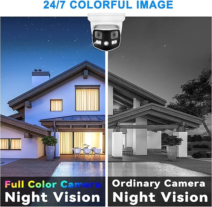 Real HD 8MP 4K Dual Lens Poe IP Security Camera 180 Degree Panoramic Wide Angle, Full Color Night Vision, H.265, IP66, NDAA Compliant