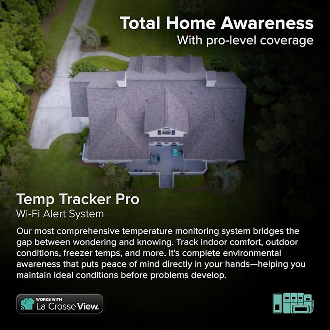 Temp Tracker Pro Wi-Fi Alert System: Bridge Gateway, 3 in/Out Temp. and Humidity, a Temperature Probe with Ambient Temp. and Humidity, Interior Temp. and Humidity Display with Comfort Meter