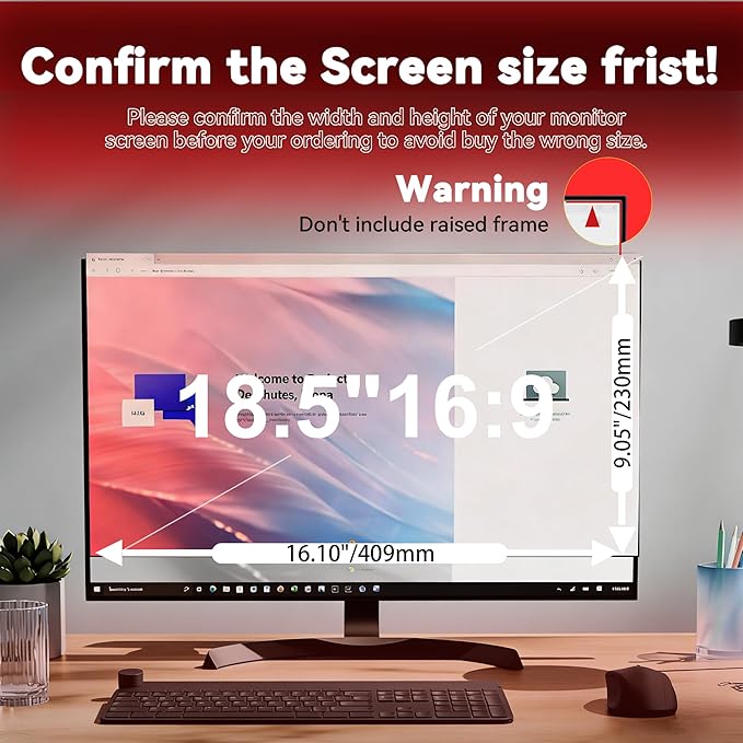 [2-Pack] 18.5 Inch Computer Privacy Screen Filter (16:9 Aspect Ratio) - Removable, Anti Glare & Blue Light Blocking, Compatible with HP Dell ASUS Acer Samsung Monitors