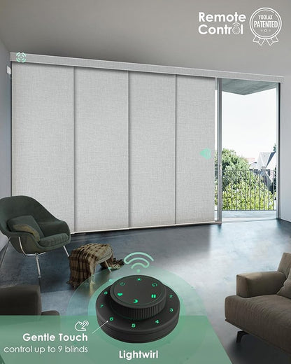 Yoolax Custom XL Smart Sliding Door Blinds, Motorized Sliding Panel Blinds Compatible with Alexa, Blackout Vertical Blinds for Glass Doors, Patio Doors, Closet Doors, Foggy White