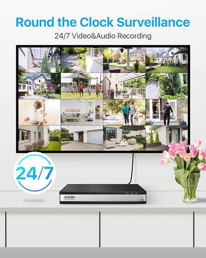 ZOSI 4K Security Camera System, 12X 8MP PoE IP Camera for Outdoor Monitoring with Smart Person Detection, Spotlight Alarm, Color Night Vision, 16CH 4TB HDD NVR for 24/7 Video and Audio Surveillance