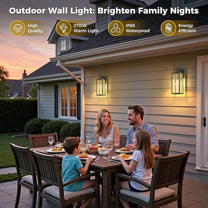 L LOHAS LED 2 Pack 17 Inch Large Size Dusk to Dawn Outdoor Light Fixture, Matte Black Waterproof Anti-Rust Porch Lights Ourdoor, Exterior Lighting Fixtures for Porch, Doorway, Garage, ETL Listed