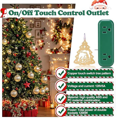 Touch Light Switch Christmas Tree Shaped Decoration Pendant Universal 3-Pin Socket Plug 118.1in Cord Total Power 120V 10A 1200W，Smart Touch Switch for Indoor Home Appliances Christmas Light String