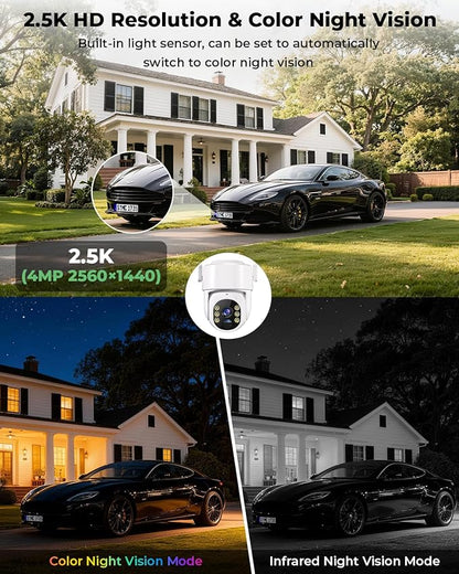 Solar Security Cameras Wireless Outdoor, 5G&2.4GHz Cameras for Home Security, 2K Solar Outdoor Camera, Color Night Vision, AI Human Detection, 2-Way Talk, Siren Alarms (2-Pack)