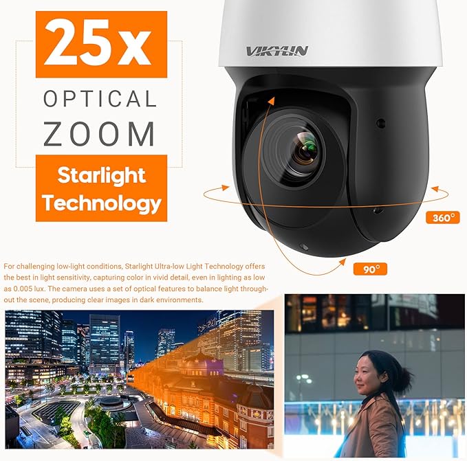 4K 8MP Auto Tracking PTZ PoE IP Camera with Optical 25x Motorized 5mm–125mm Lens,Human Vehicle Detection,AI Face Detection, 328ft IR Night Vision,Two-Way Talk,Perimeter Protection,SMD 4.0 Quick