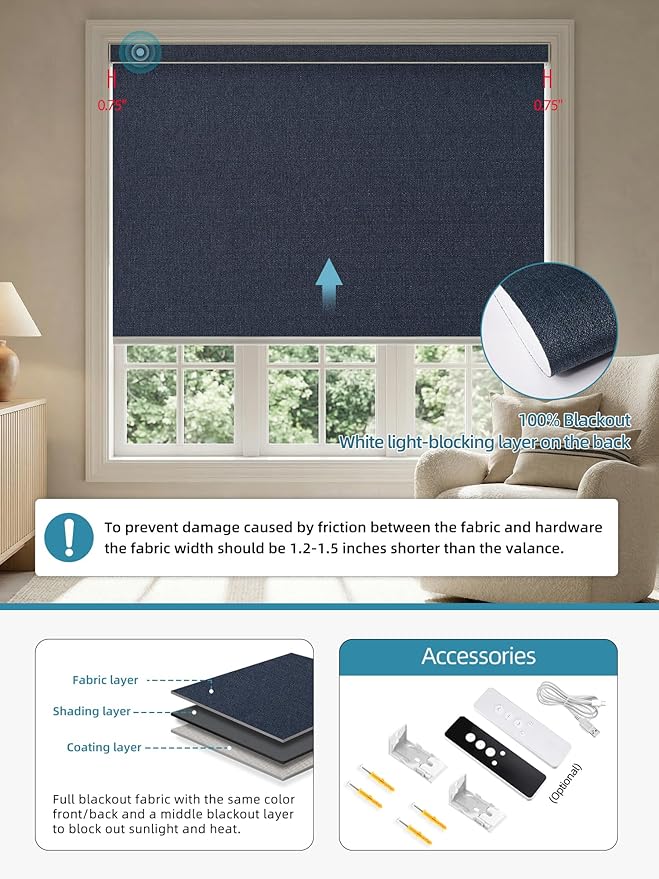 SmartWings Motorized Smart Blinds with Remote, Custom Automatic 100% Blackout Roller Shade Compatible with Alexa/Homekit/Google, Electric Smart Blinds for Indoor Windows, Eclipse Denim