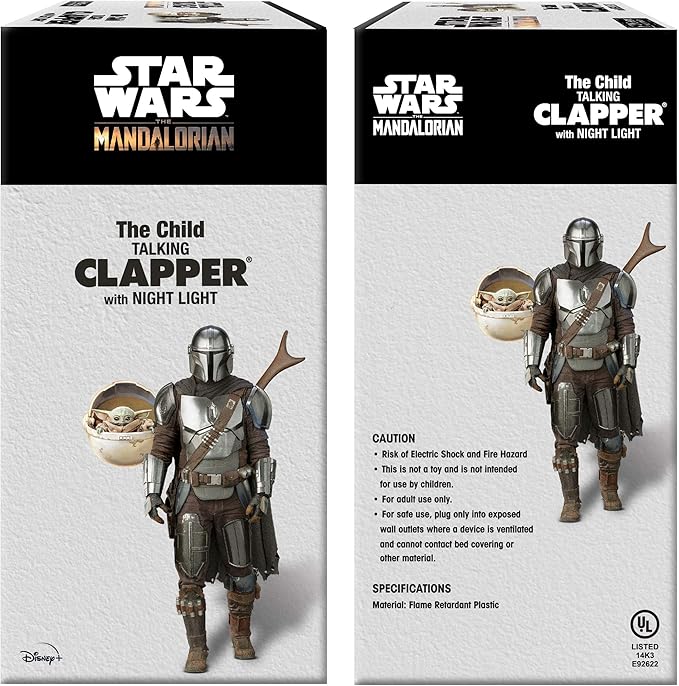 Clapper Star Wars - The Mandalorian - The Child aka Baby Yoda Talking Night Light by Joseph Enterprises, Wireless Sound Activated On/Off Light Switch, Clap Detection