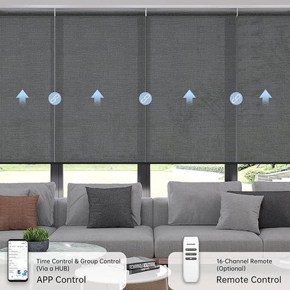 Motorized Coupled Shades, Light Filtering Smart Blinds for Large Windows Automatic Blinds Compatible with Alexa, Electric Roller Shades Customized for Living Room Home Office(Black)