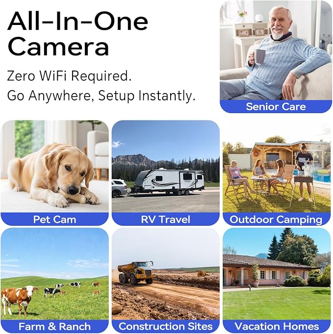 KKB 4G LTE Cellular Security Camera Magnetic Mount, No WiFi Security Cameras Indoor Built-in SIM, 2K Wireless Outdoor Off-Grid Battery Cameras for RVs/Travel/Camping, Subscription Required