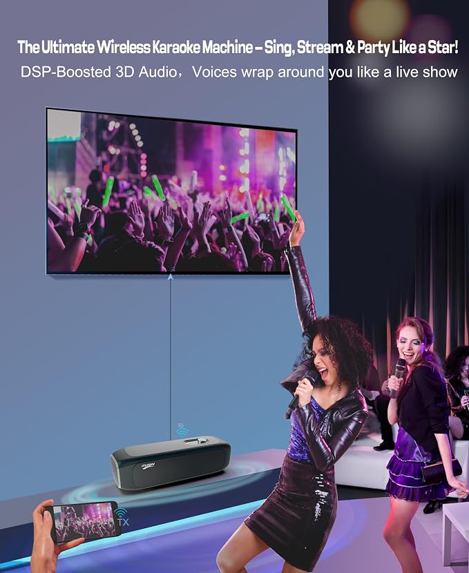 Karaoke Machine for TV with Dual Wireless Microphones, 6-Speaker Home Karaoke System, Screen Casting & HDMI 1080P Output,3D Surround Sound with DSP Audio, AI Hearing Protection for Kids & Family Party