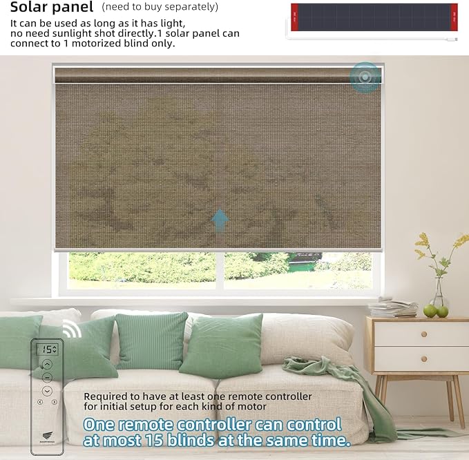 SmartWings Motorized Light Filtering Shades, Work with Matter Apple Homekit Z-Wave Alexa Google, 50% Blackout Transparent Smart Window Roller Shades with Remote Control Custom up 110"W X 138"H, Cocoa