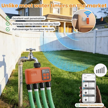 Smart WiFi Sprinkler Timer 4 Zone, Irrigation Controller for Garden Hose