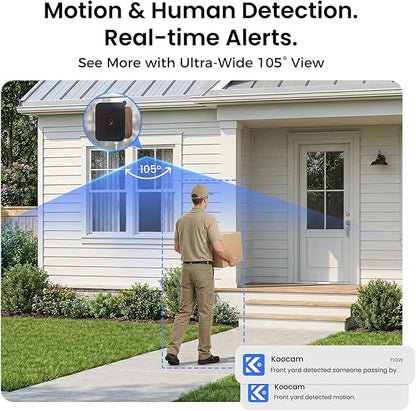 2K Window Camera for Indoor & Outdoor Home Security,Color Night Vision,Anti-Glare,24/7 Recording,Free 3-Day Cloud Storage,Dual-Band WiFi,AI Human Detection,Magnetic Mount,Walnut Wood Design