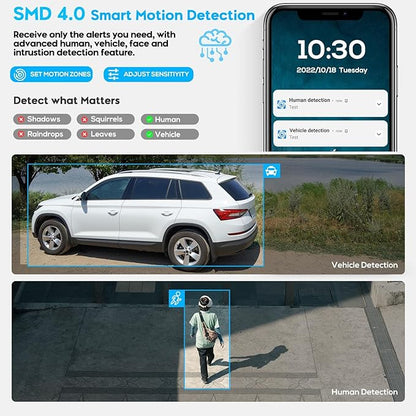 VIKYLIN 4MP Full Color Night Vision Security IP POE Camera Outdoor with AI Human & Vehicle Detection,Active Deterrence, Built-in Microphone,SD Card Slot (256GB),IP67,2.8mm Lens 129° FOV, 4MP@30fps