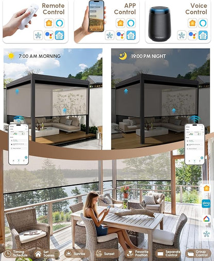 Kincmo Motorized Outdoor Shades for Patio Porch, Custom Outdoor Motorized Blinds with Remote, Waterproof & Windproof Patio Shades Work with Apple Homekit,Alexa,Google (5% Openness Beige)