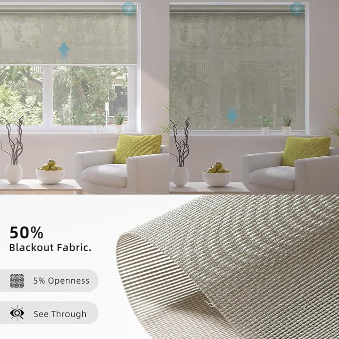 SmartWings Motorized Smart Blinds for Windows in Light Filtering, Electric Remote Roller Shades Compatible with Alexa/Google Home/Homekit, Custom Up to 110”W x 148”H, 5% Openness PVC Free Stone