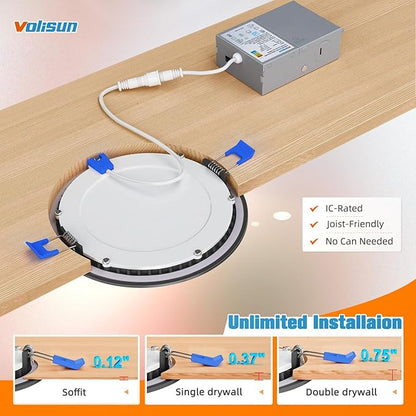 VOLISUN 24 Pack 6 inch Recessed Lighting, 5CCT LED Recessed Light Black, 2700K-5000K Selectable, 13W Eqv 120W, 1080LM Dimmable Canless Wafer Downlight, LED Ceiling Light ETL Certificated