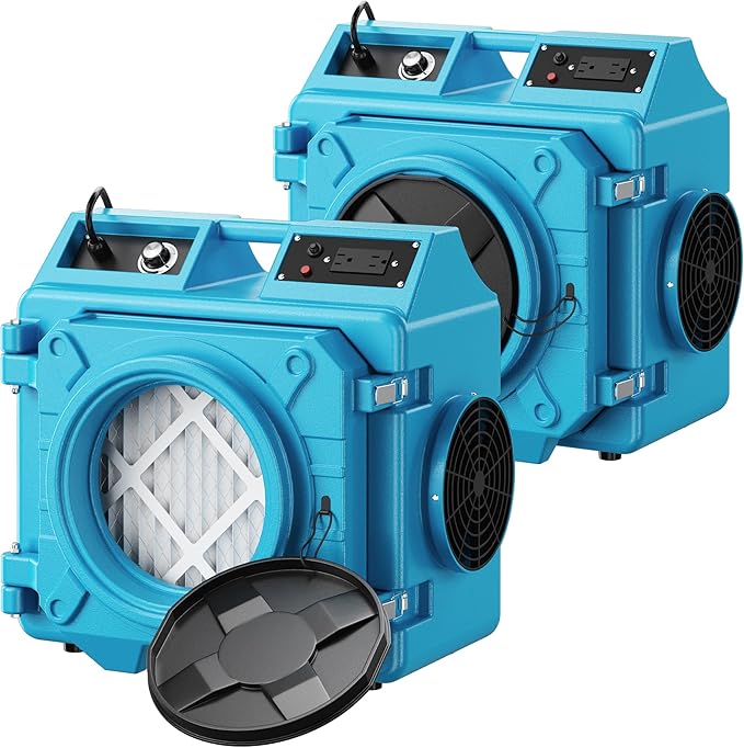 Air Scrubber with 3 Stage Filtration, 550CFM Stackable Negative Air Machine for Industrial and Commercial Use, Heavy Duty Air Cleaner with HEPA/Activated carbon Filter, Blue-2026Update-2PC