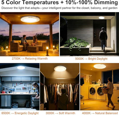 Wireless Motion Sensor Ceiling Light, 7.5" Ultra-Thin, 8000mAh Rechargeable, 450LM, 5 Color Temps, Dimmable with Timer & Remote, Magnetic Stick-On/Screw Mount for Closet, Hallway, 2-Pack