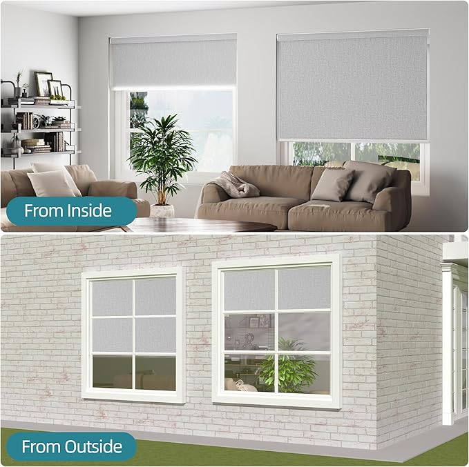 Changshade Custom Size Cordless Roller Shades with Valance, Blackout Roller Shades for Windows Roll-up Fabric Blinds with Thermal Insulated for French Door, Easy Installation Deep Grey