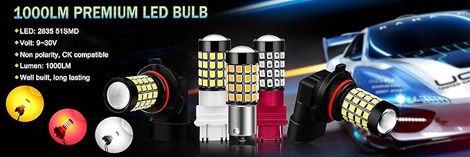 Alla Lighting 1000Lm 51-SMD Extremely Super Bright Amber Yellow BAY15D 7528 2357NA 1157 LED Bulbs High Power 2835 Chipsets LED Lights Lamps Replacement