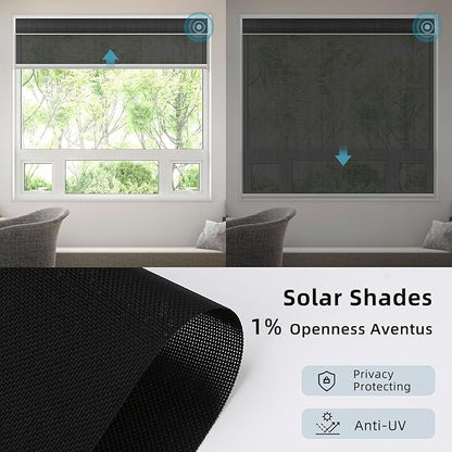 SmartWings Motorized Smart Roller Shades in Light Filtering, Electric Blinds with Remote for Windows Compatible with Alexa/Google Home/Homekit, Customized, 1% Openness Aventus Black