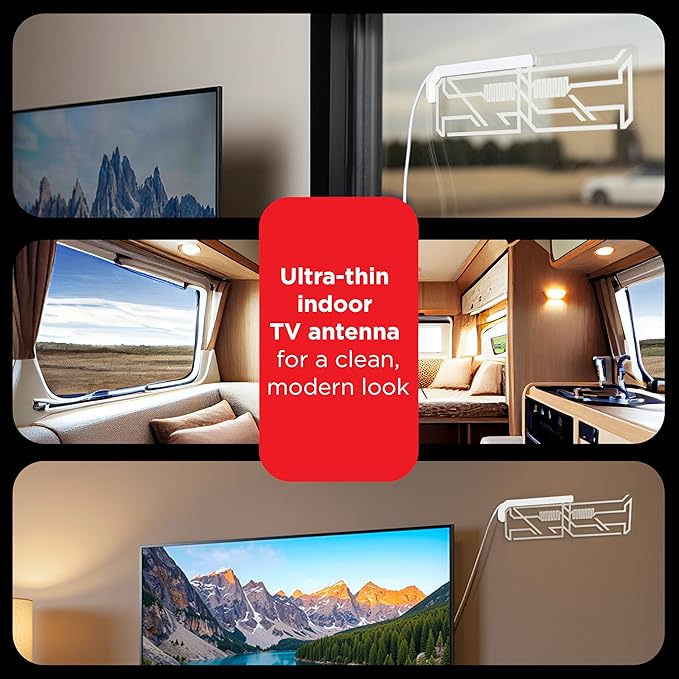 UltraPro Indoor TV Antenna for Smart TV, Long Range HD Local Channels, Easily Mount on Wall or Window, Supports 4K 1080P HDTV VHF UHF, 360° Reception, Clear, 86002