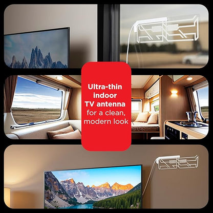 UltraPro Indoor TV Antenna for Smart TV, Long Range HD Local Channels, Easily Mount on Wall or Window, Supports 4K 1080P HDTV VHF UHF, 360° Reception, Clear, 86002