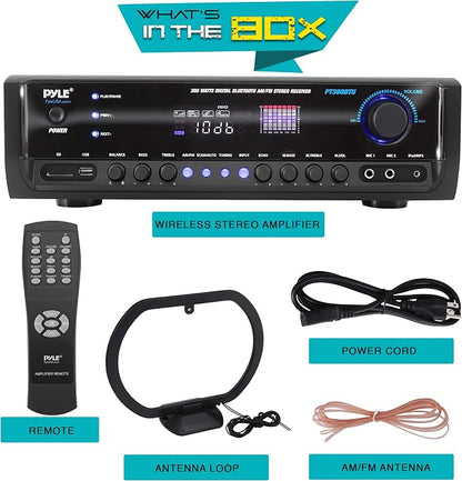 Pyle Wireless Bluetooth Home Amplifier- Connectivity Power Off Distant Devices, Input/Output Devices, Connectors/Jacks, Sound System Controls for Audio/Radio & Display Design - PT390BTU.3